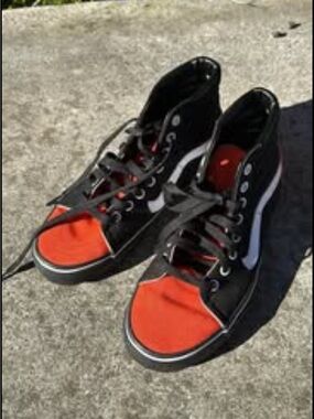 Vans Black High-Top Sneakers with Red Toe